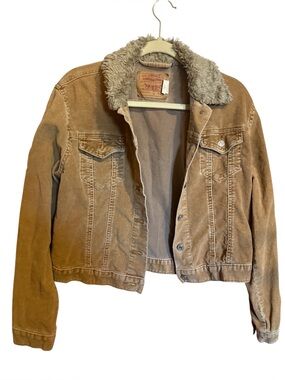 Levi’s Strauss tan brown corduroy faux fur collar ladies medium jacket casual